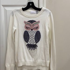 Cream Sweater with Owl Design in Front